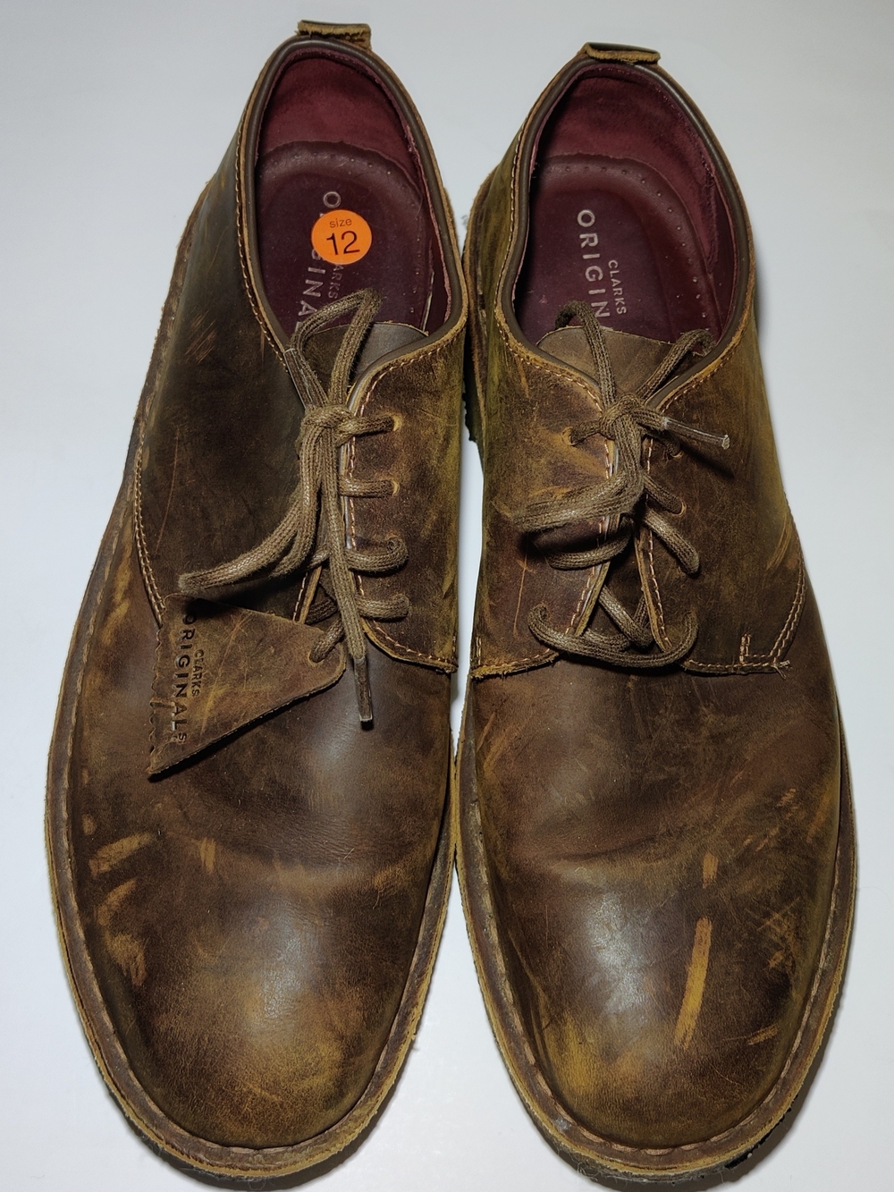 Clarks Originals Mens 12 M Brown Distressed Leather Desert Derby Oxford Shoes